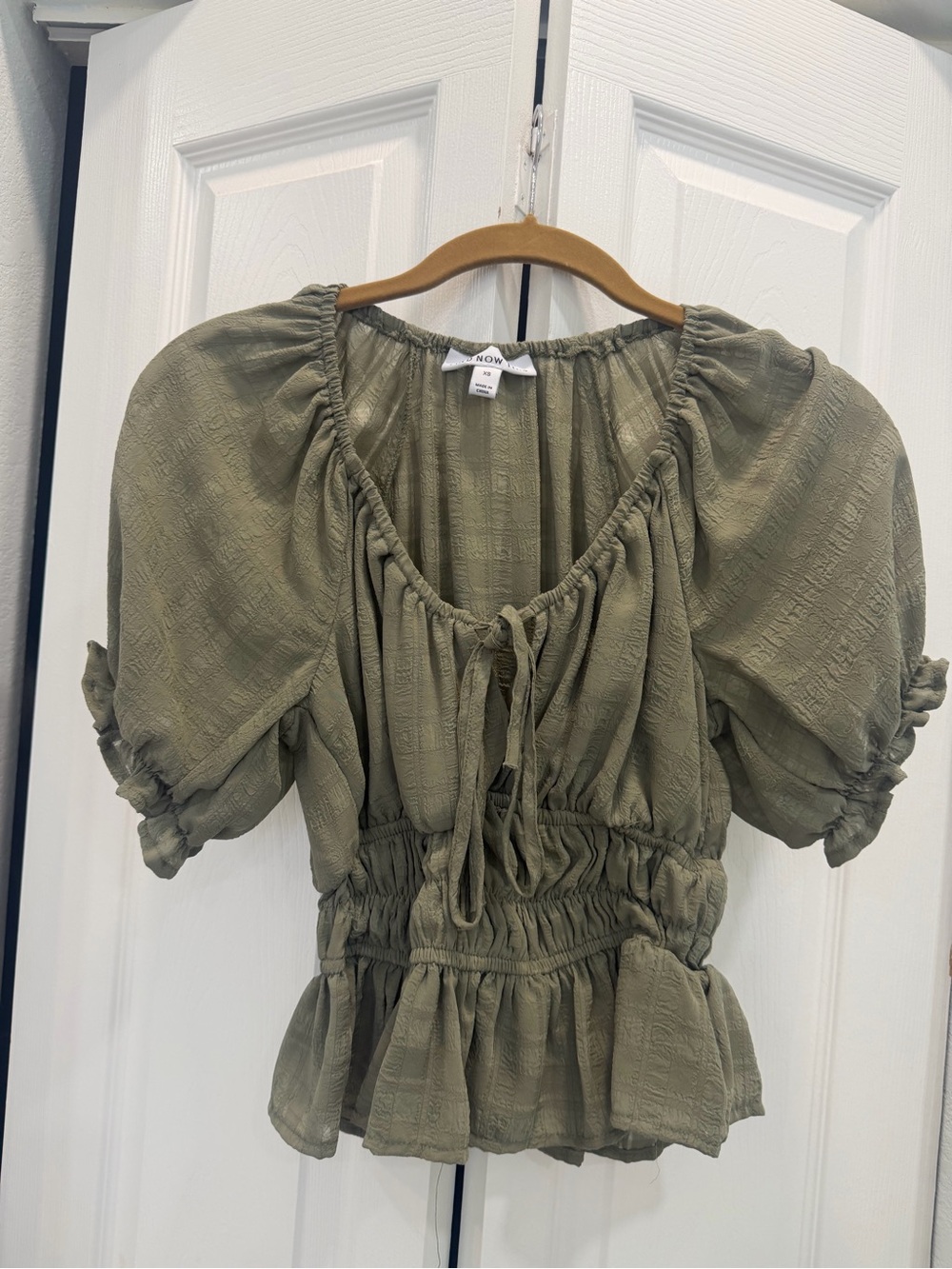 a new day sage green puff sleeve peasant top